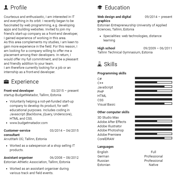 front end developer resume