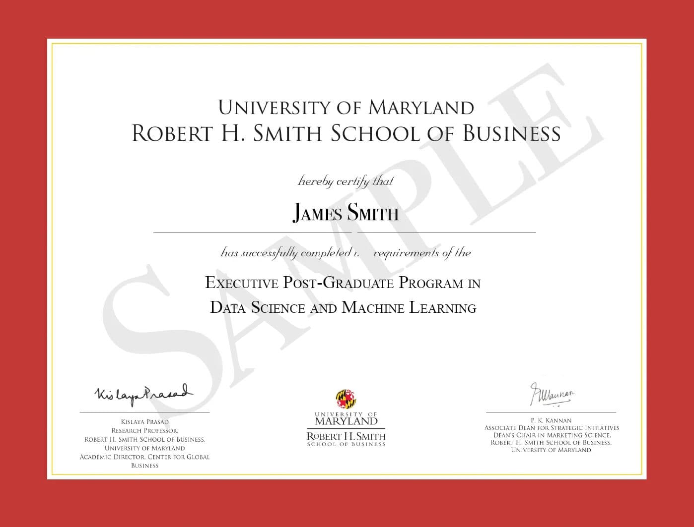 Upon successful completion of the Program, you receive a verified Executive Post-Graduate certificate from University of Maryland's Robert H. Smith School of Business