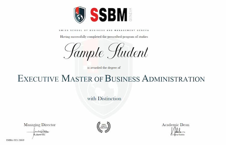 Executive MBA degree from SSBM Geneva