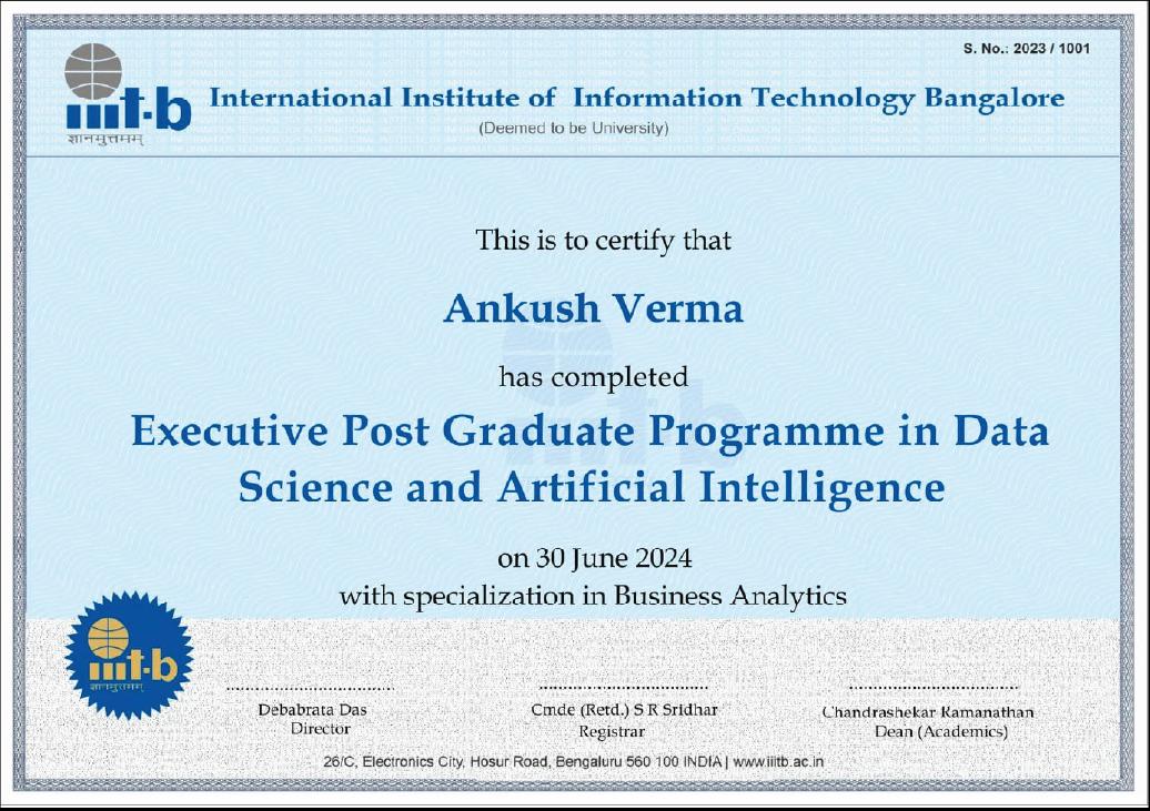 PG Diploma in Data Science (Certification) Online from IIITB