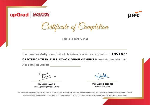 Advanced Certificate in Full Stack Development | upGrad