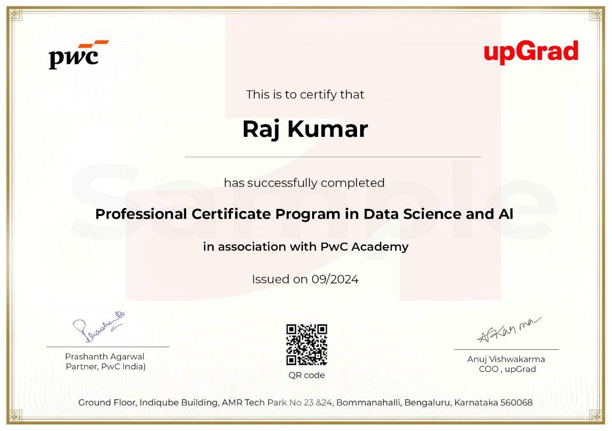 PwC sample certificate