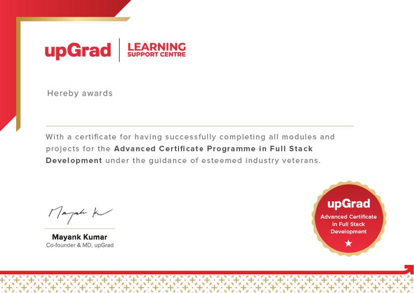 Advanced Certificate in Full Stack Development | upGrad